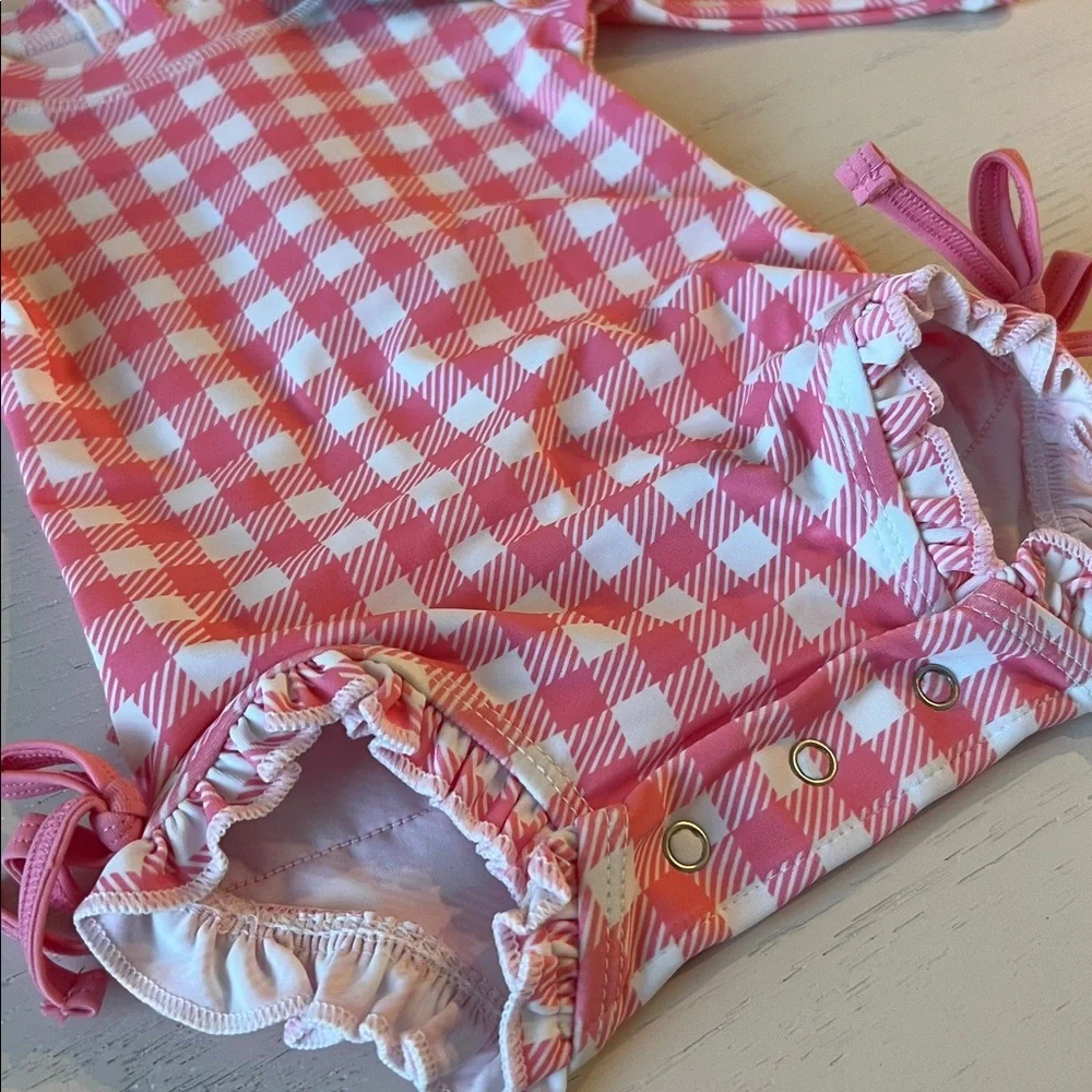 Rufflebutts Pink Gingham Rash Guard Swimsuit 0-3 6-12 12-18 months
